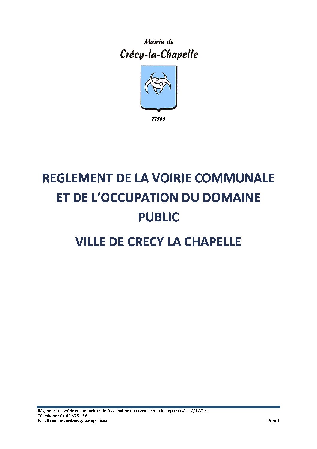 reglement de voirie Site de la Ville de CrécylaChapelle